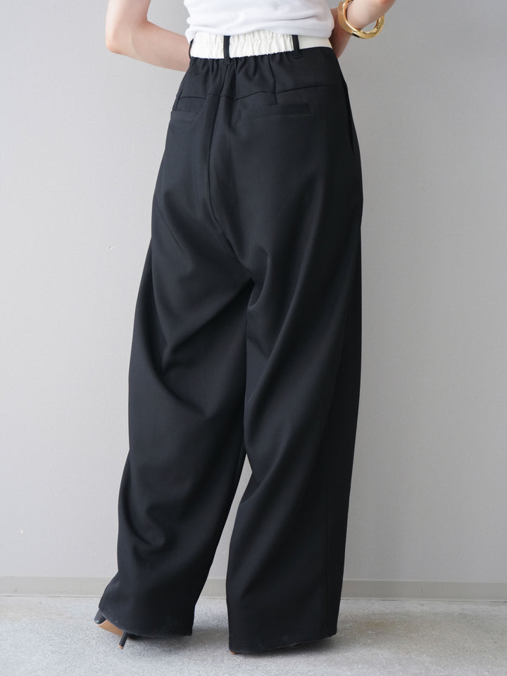 [予約]ウエストバイカラータックワイドパンツ/black