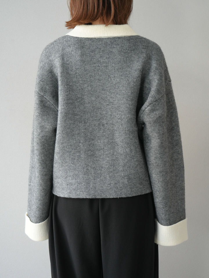 [予約]ポロ襟ジップニットカーディガン/チャコール