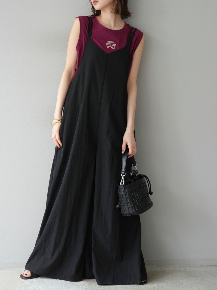 [予約]レーヨンVネックサロペット/ブラック