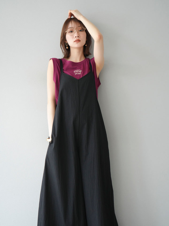 [予約]レーヨンVネックサロペット/ブラック