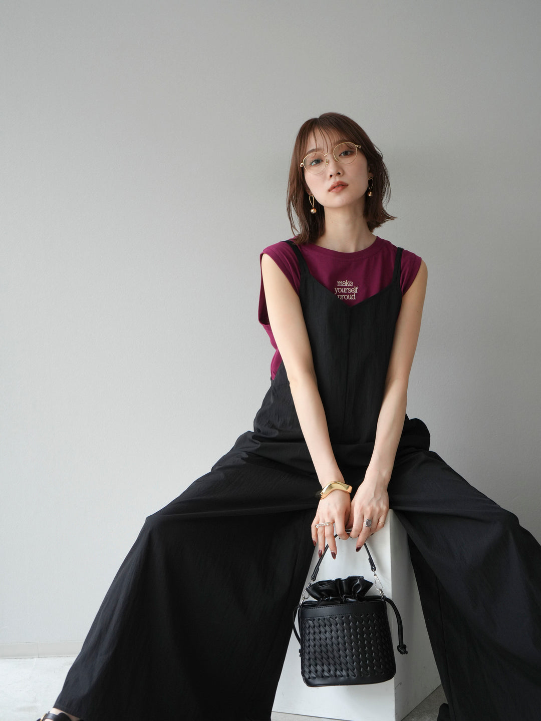 [予約]ロゴ刺繍ノースリートップス/ボルドー