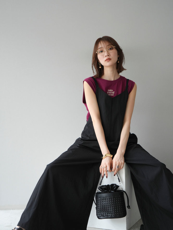 [予約]レーヨンVネックサロペット/ブラック