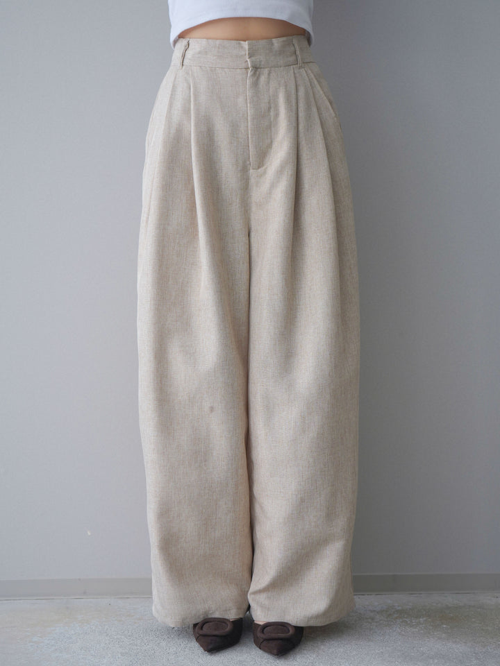 [予約]リネンライクタックワイドパンツ/oatmeal