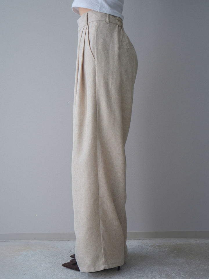 [予約]リネンライクタックワイドパンツ/oatmeal