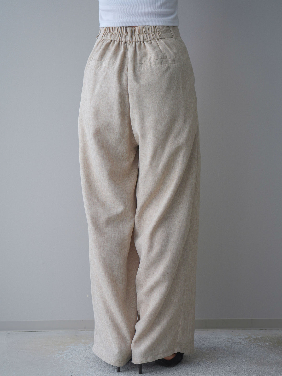 [予約]リネンライクタックワイドパンツ/oatmeal