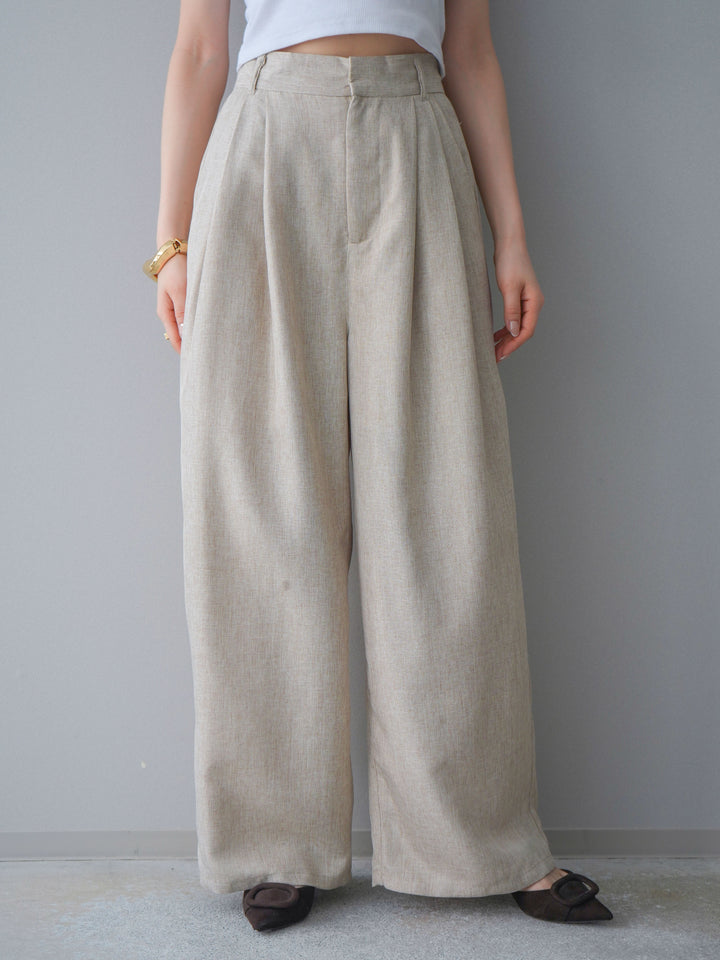[予約]リネンライクタックワイドパンツ/oatmeal