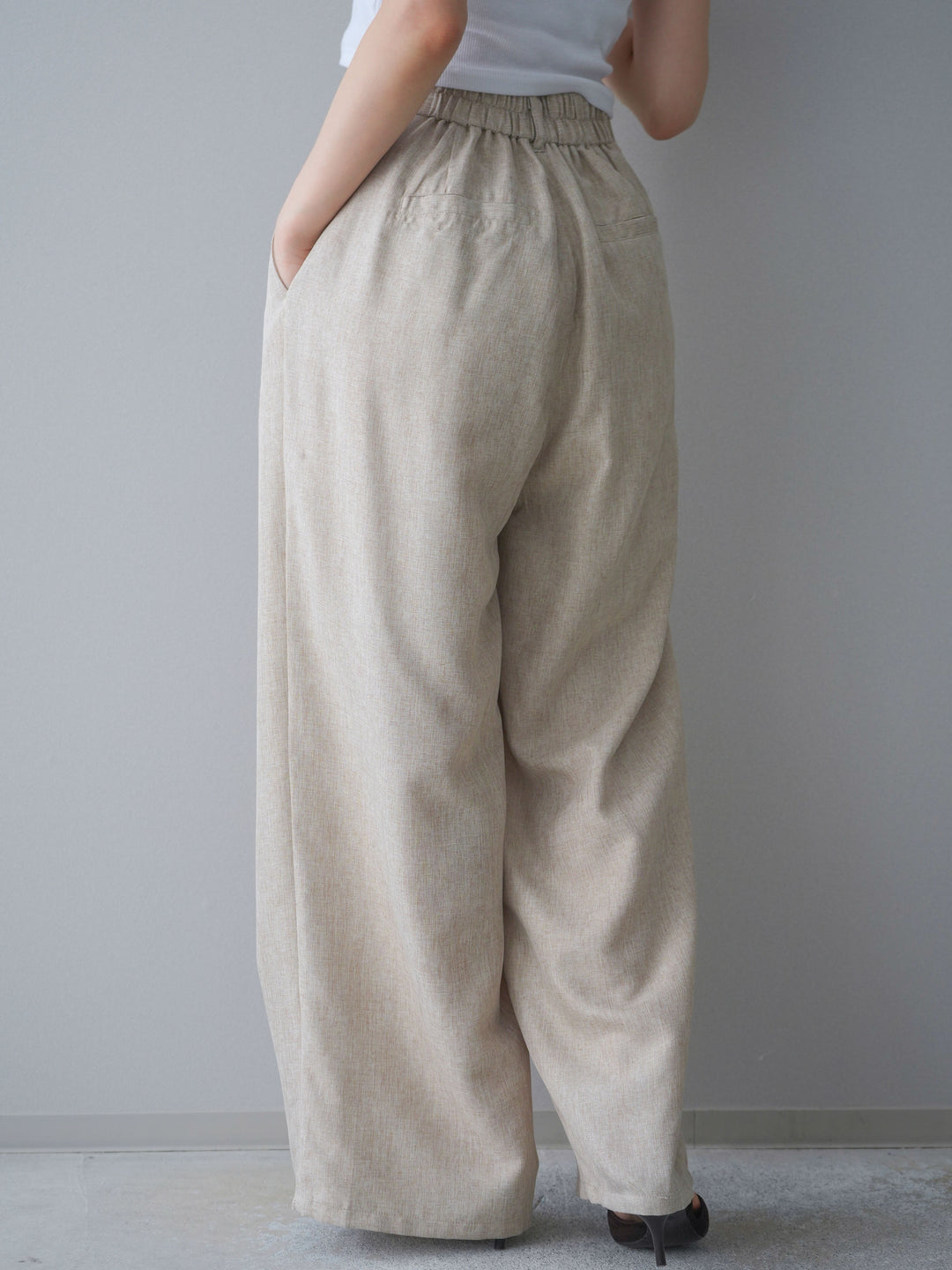 [予約]リネンライクタックワイドパンツ/oatmeal