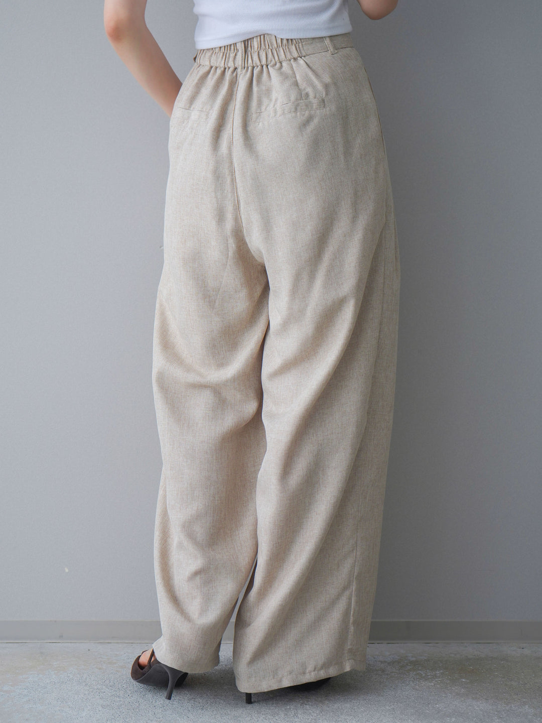 [予約]リネンライクタックワイドパンツ/oatmeal