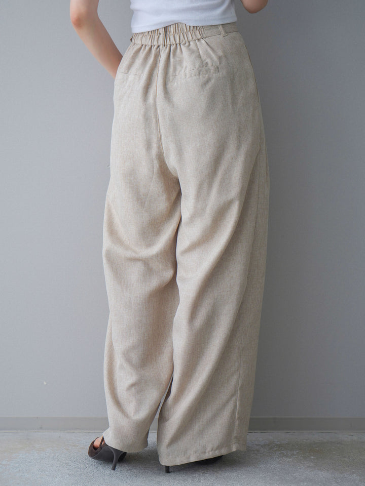 [予約]リネンライクタックワイドパンツ/oatmeal