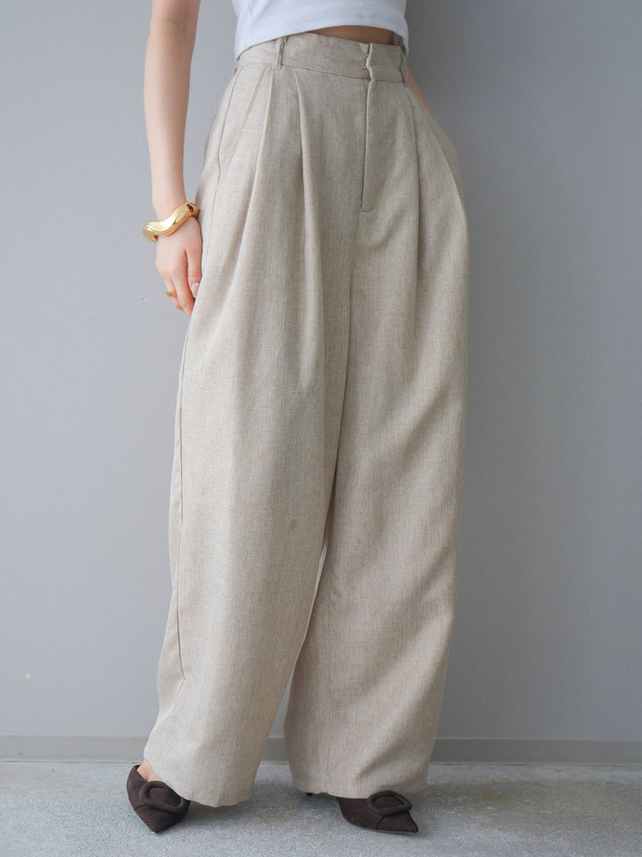 [予約]リネンライクタックワイドパンツ/oatmeal