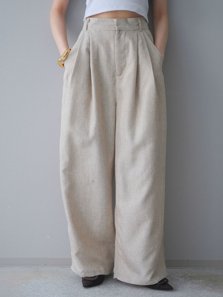 [予約]リネンライクタックワイドパンツ/oatmeal