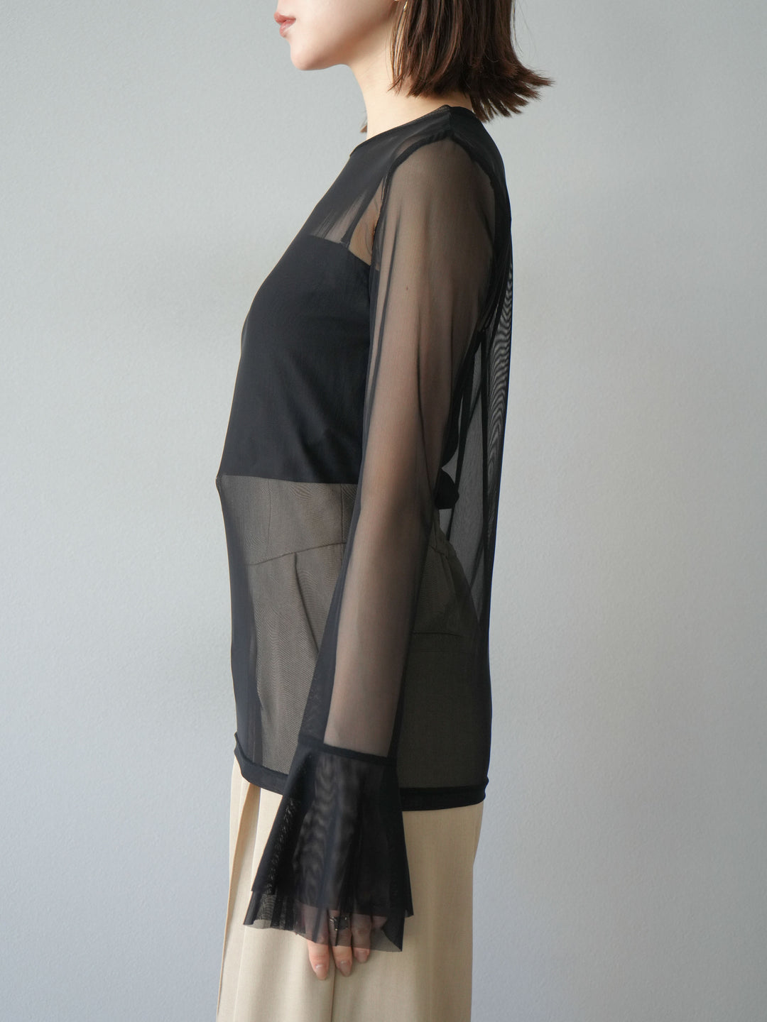 [予約]フレアロングスリーブパワーメッシュトップス/ブラック