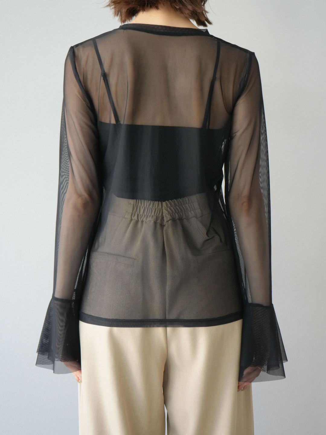 [予約]フレアロングスリーブパワーメッシュトップス/ブラック