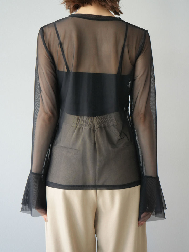 [予約]フレアロングスリーブパワーメッシュトップス/ブラック