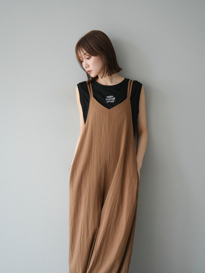 [予約]レーヨンVネックサロペット/ベージュ