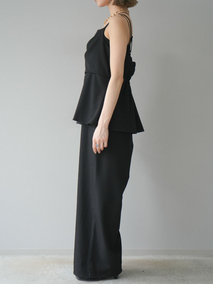 [預購] 亞麻觸感多層吊帶連身衣/黑色