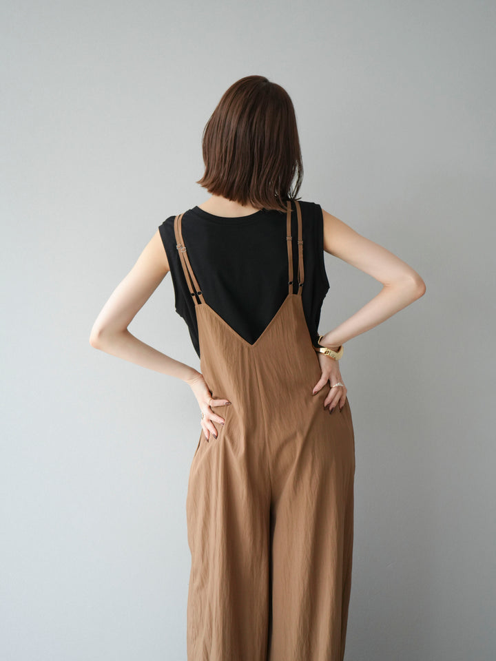 [予約]レーヨンVネックサロペット/ベージュ