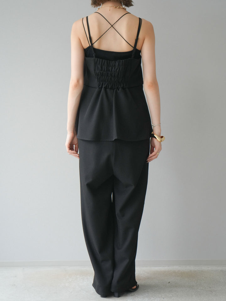 [預購] 亞麻觸感多層吊帶連身衣/黑色