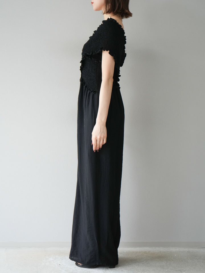 [予約]シャーリングクロスサロペット/ブラック