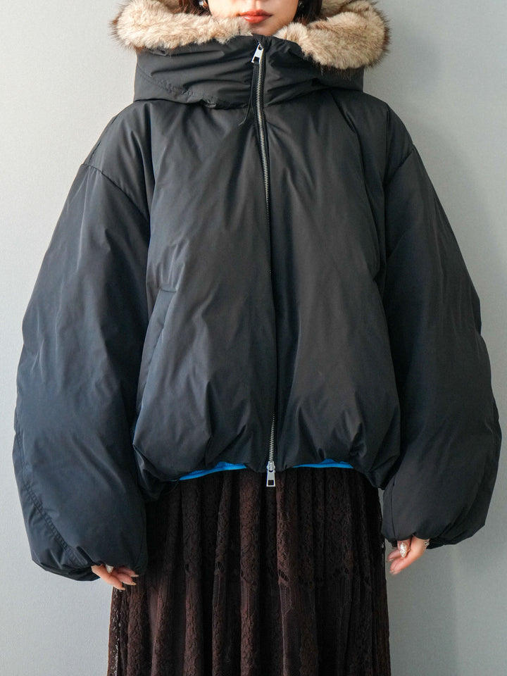 [予約]フードファーショートダウンコート/black