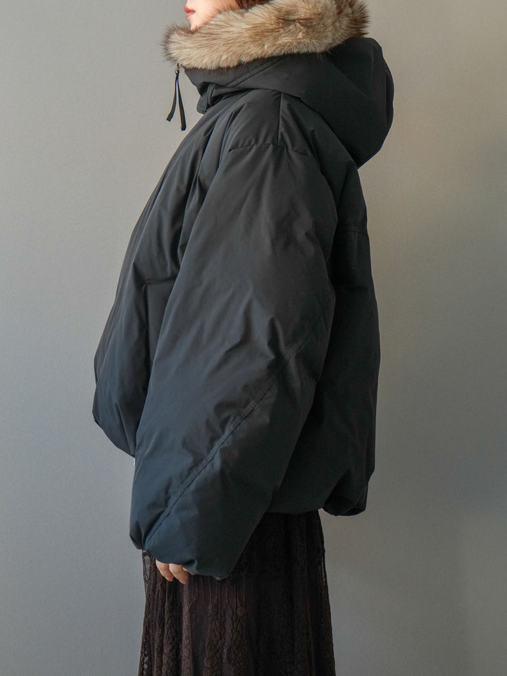 [予約]フードファーショートダウンコート/black