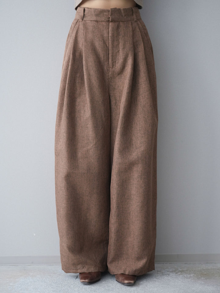 [予約]リネンライクタックワイドパンツ/brown
