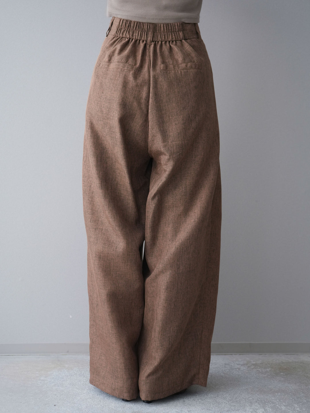 [予約]リネンライクタックワイドパンツ/brown