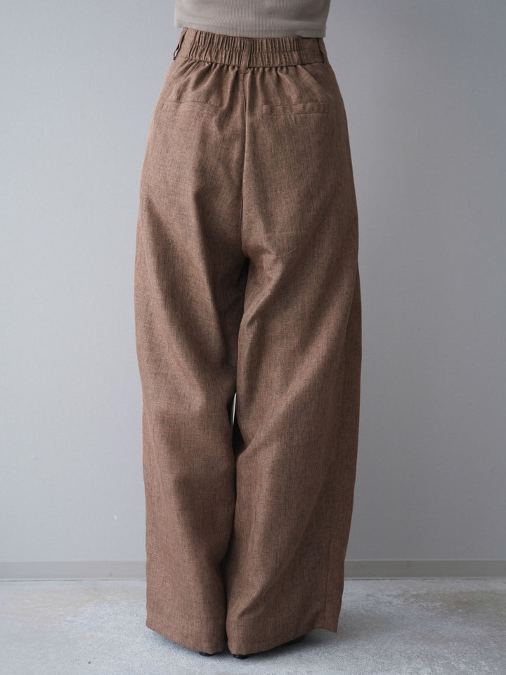 [予約]リネンライクタックワイドパンツ/brown