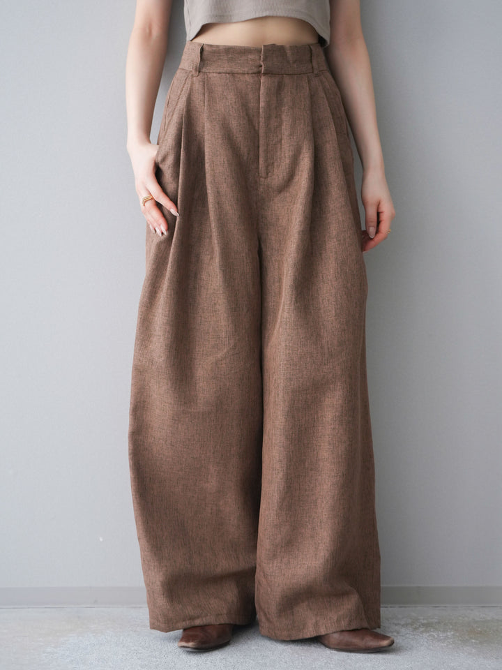 [予約]リネンライクタックワイドパンツ/brown