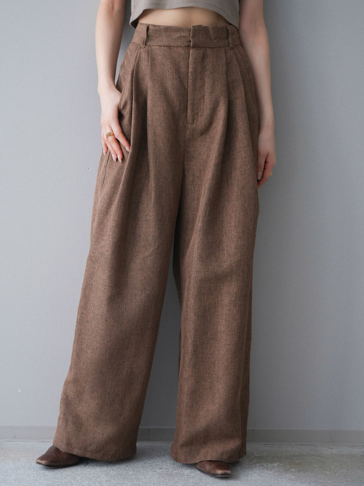[予約]リネンライクタックワイドパンツ/brown