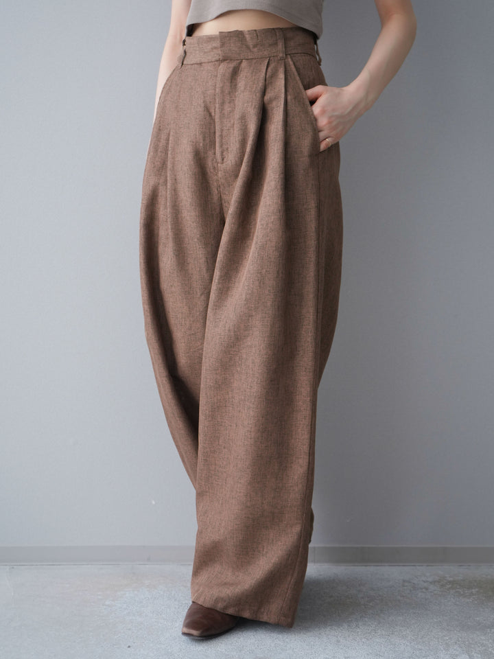 [予約]リネンライクタックワイドパンツ/brown