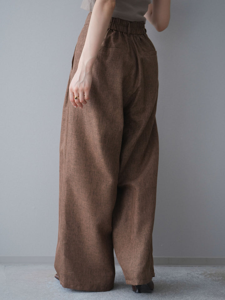 [予約]リネンライクタックワイドパンツ/brown