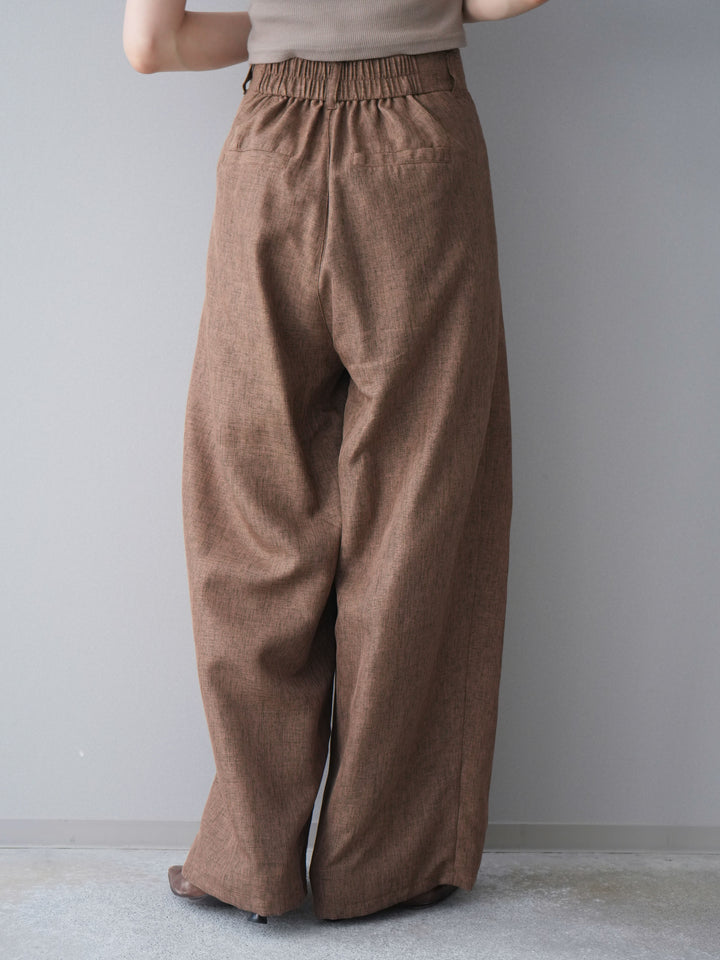 [予約]リネンライクタックワイドパンツ/brown