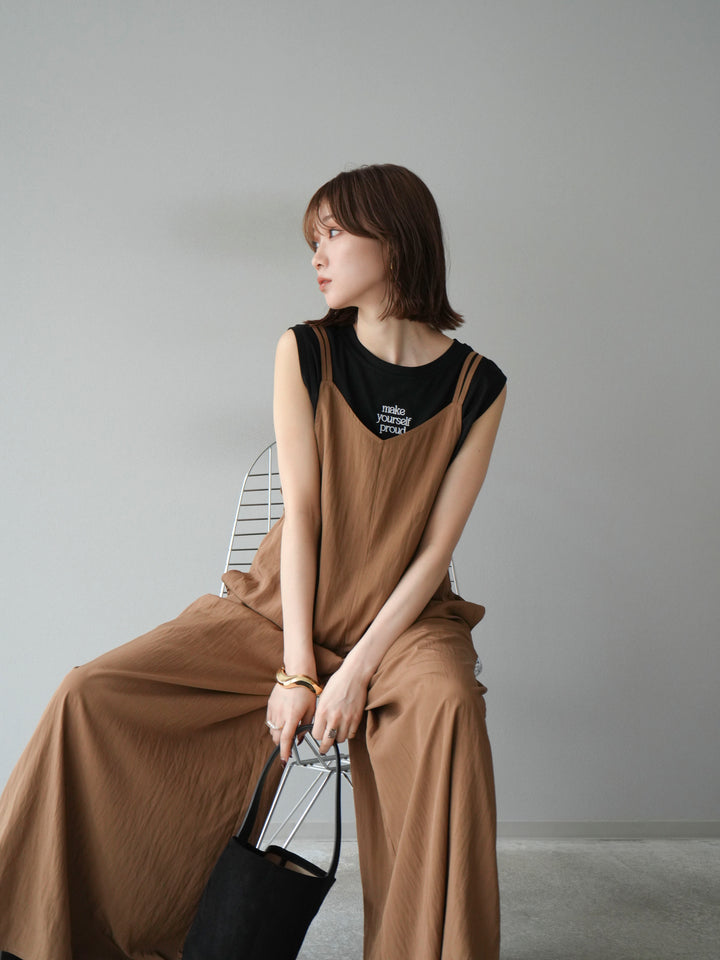 [予約]レーヨンVネックサロペット/ベージュ