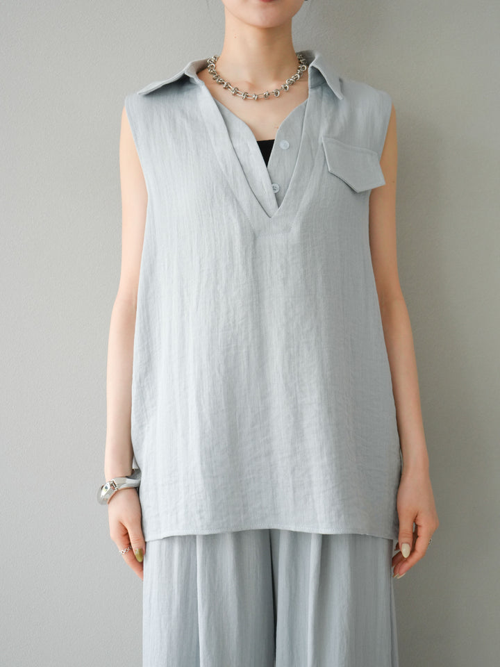 [SET]リネンライクスキッパーブラウス＆ワイドパンツSET UP