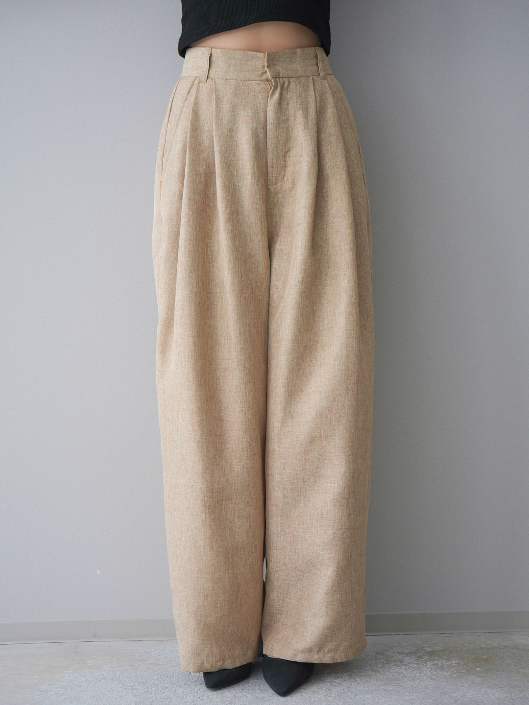 [予約]リネンライクタックワイドパンツ/beige
