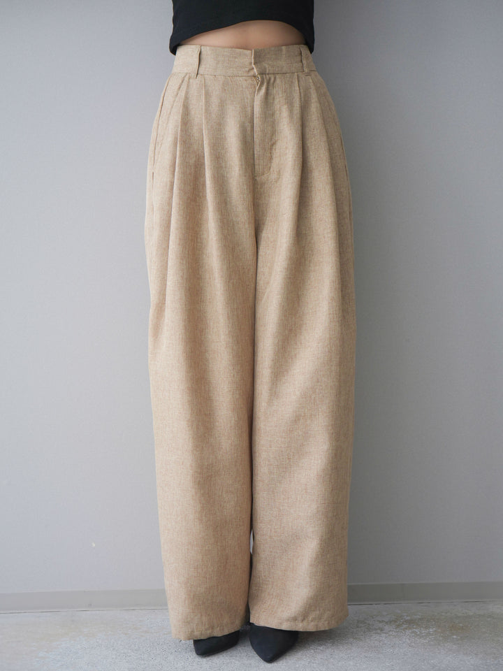 [予約]リネンライクタックワイドパンツ/beige