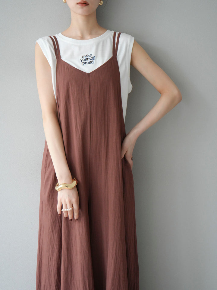 [予約]レーヨンVネックサロペット/ブラウン