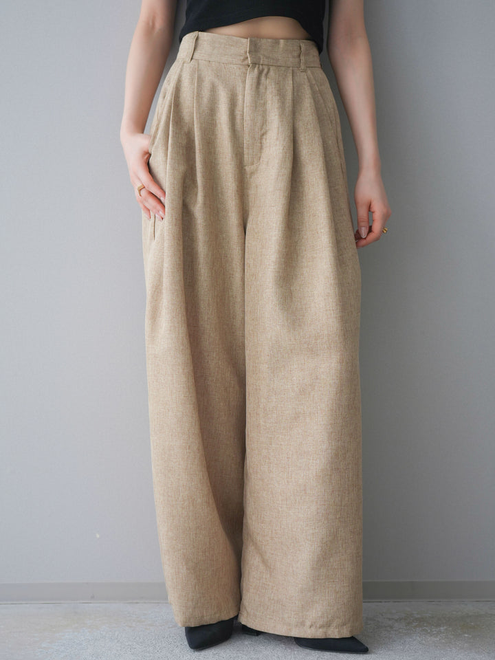 [予約]リネンライクタックワイドパンツ/beige