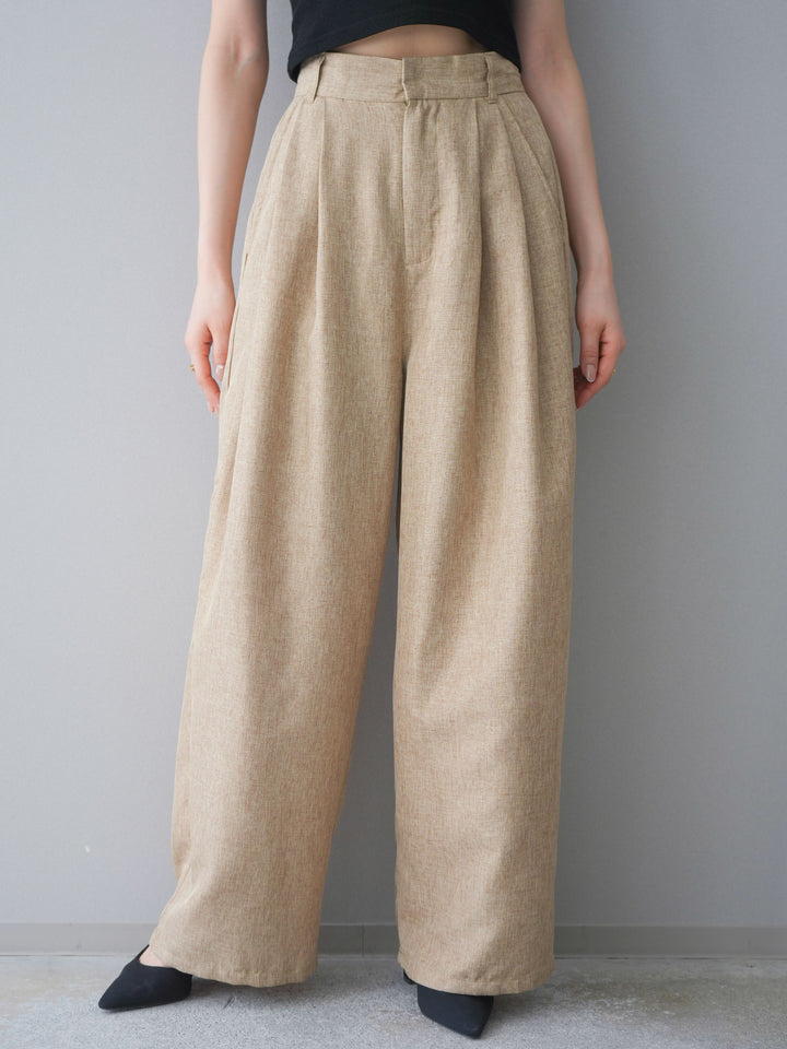 [予約]リネンライクタックワイドパンツ/beige