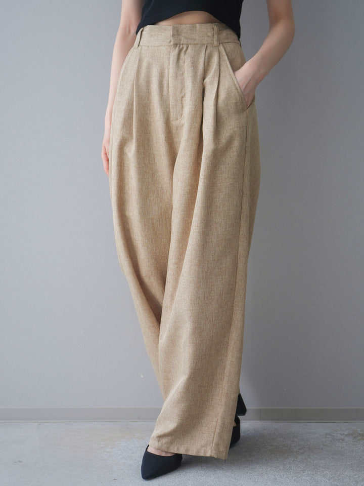 [予約]リネンライクタックワイドパンツ/beige