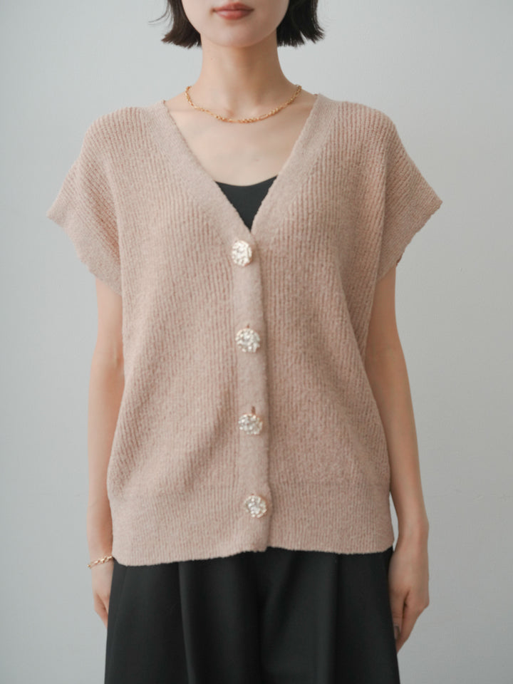 [予約]ゴールドボタンリブニットベスト/beige