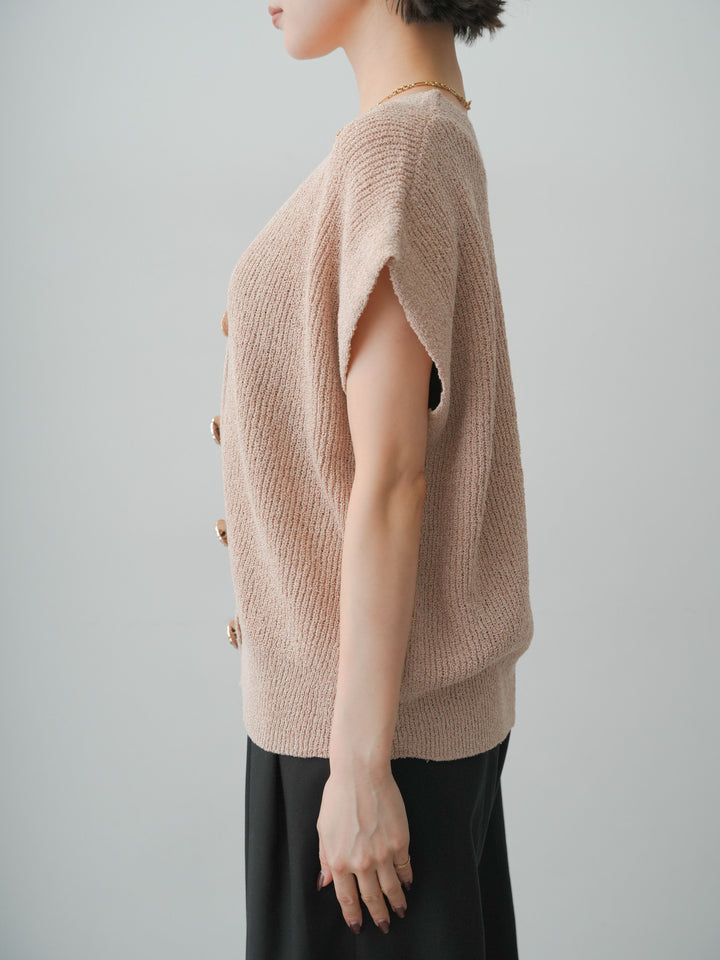 [予約]ゴールドボタンリブニットベスト/beige
