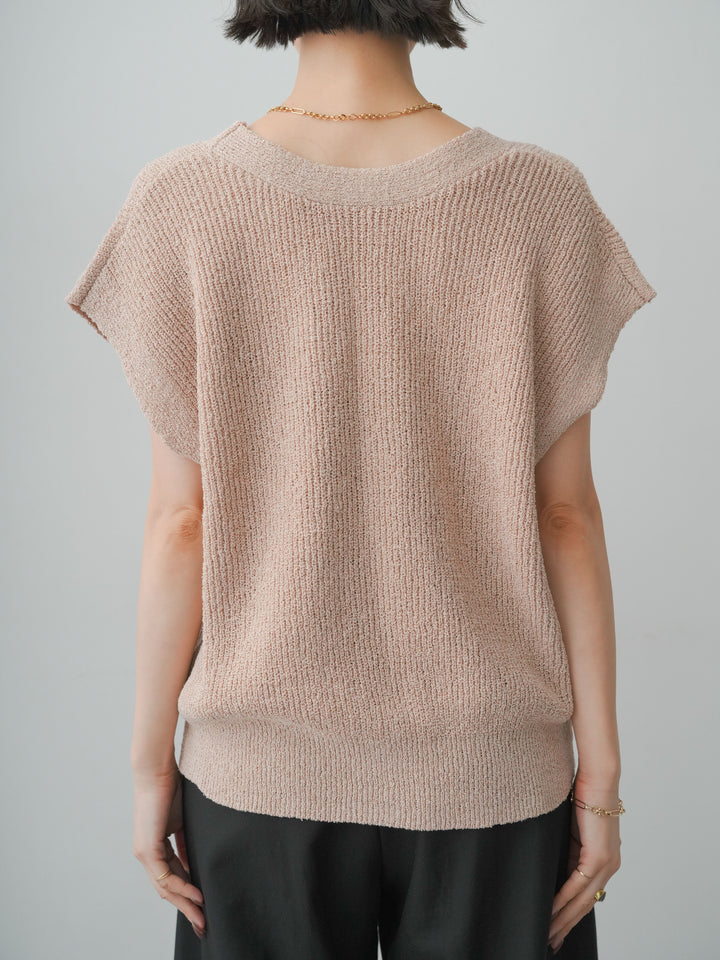 [予約]ゴールドボタンリブニットベスト/beige