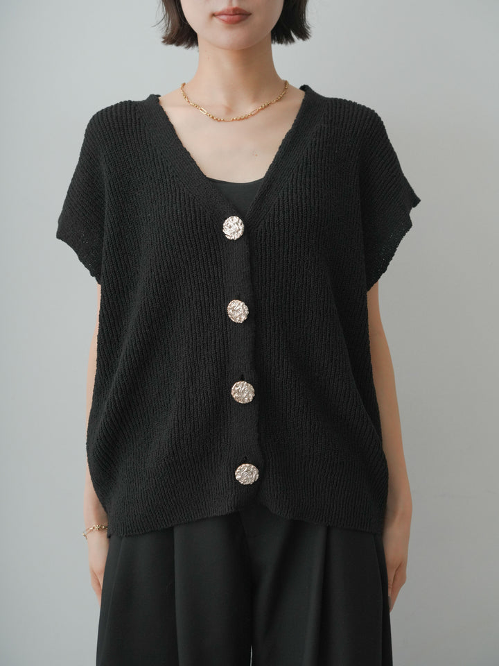 [予約]ゴールドボタンリブニットベスト/black