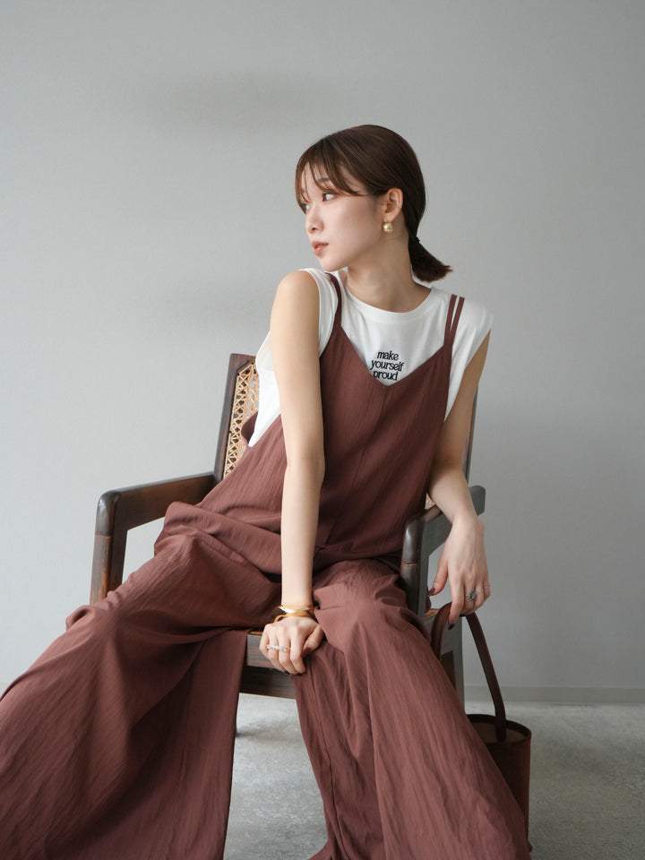 [予約]レーヨンVネックサロペット/ブラウン