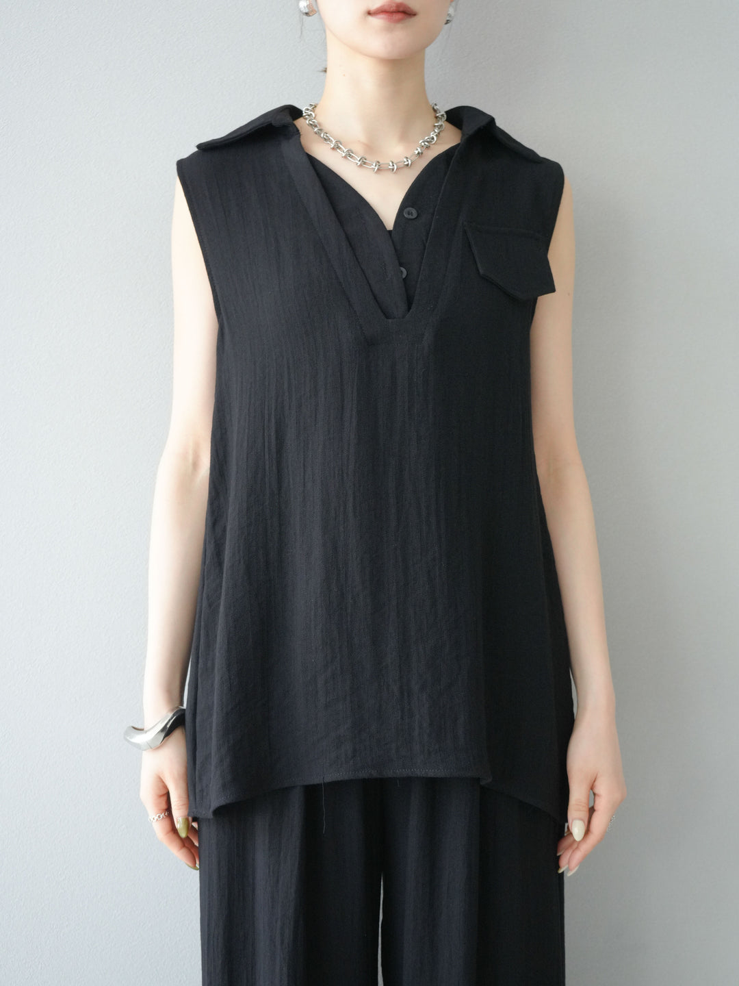 [SET]リネンライクスキッパーブラウス＆ワイドパンツSET UP