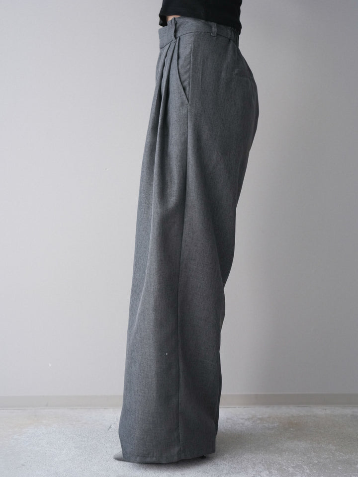 [予約]リネンライクタックワイドパンツ/charcoal