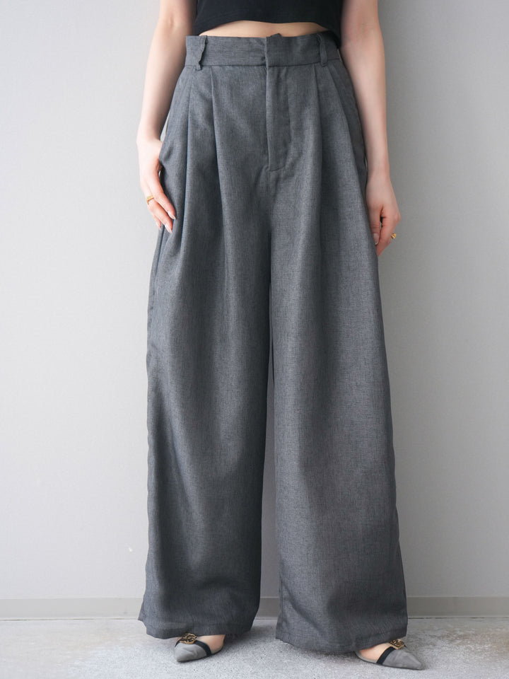 [予約]リネンライクタックワイドパンツ/charcoal