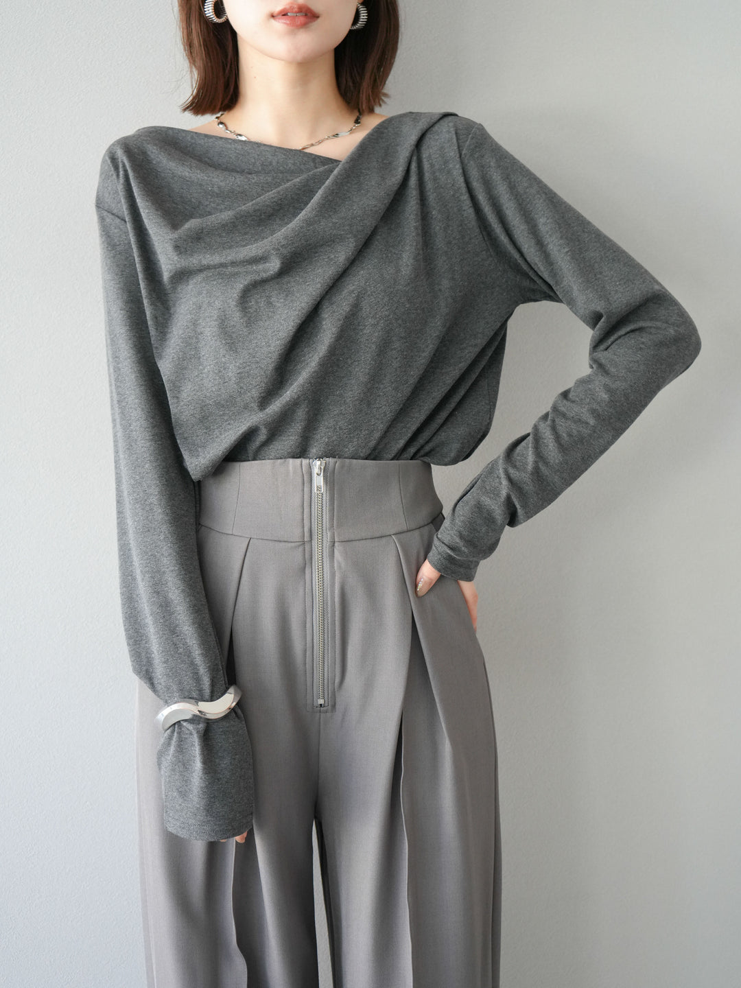 [SET]ドレープデザインカットソー+ドレープデザインカットソー(2set)